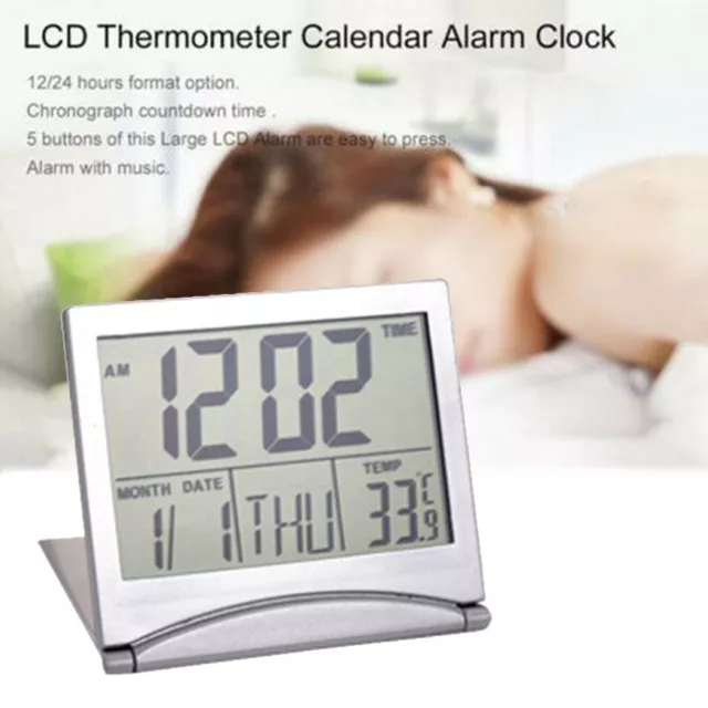 Contemporary LCD Table Clock with Temperature Music Calendar and Alarm