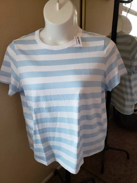 Women's NWT OLD NAVY Size XL Blue and White Striped Short Sleeve Tee