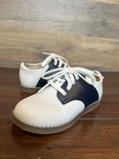 Footmates Cheer-8401 Saddle Shoes Navy White Little Girl’s Lace Up Sz 8 W