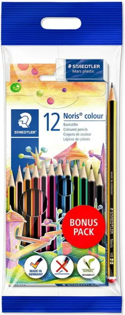 STAEDTLER Noris colour Buntstifte Bruchfestigkeit 12 Farben Radierer Bleistift