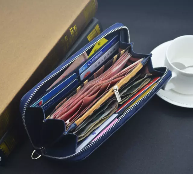 Men's Long Leather Wallet Bifold Zipper Credit Card Holder Coin Purse Clutch Bag