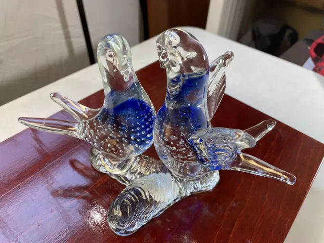 CAJUN Hand Blown Crystal, CINDI, New Or leans, Two Doves: 8”w X 6”w, Pristine