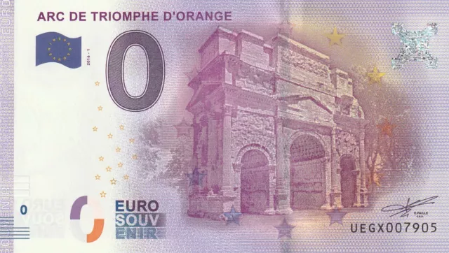 Billet touristiques 0 euro Arc de Triomphe Orange      Réf:  2  de 2016