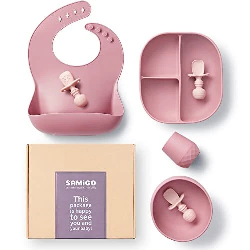 SAMiGO Baby Led Weaning Supplies - Silicone Baby Feeding Set - Suction Bowl D...