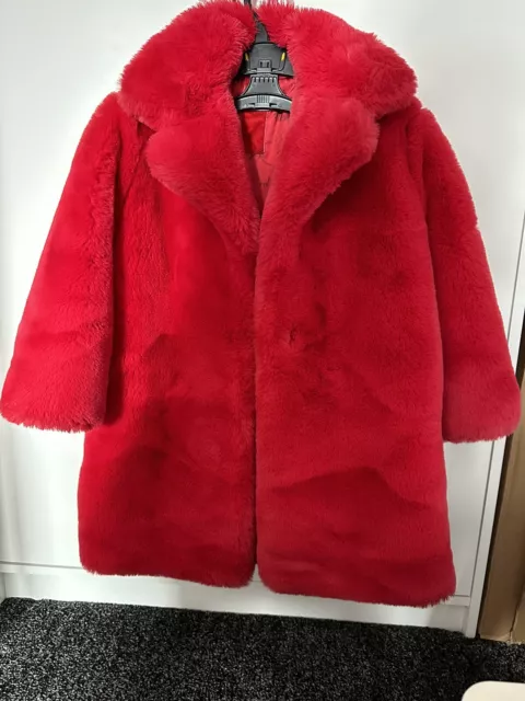 Monnalisa Red Girls Faux Fur Coat Age 5 Used Excellent Condition Designer