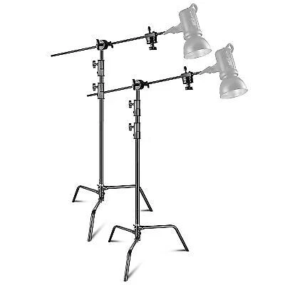 Neewer 2-Pack C-Stand & 3.5' Extension Arm,Grip Head,Turtle Base Max Height 10'