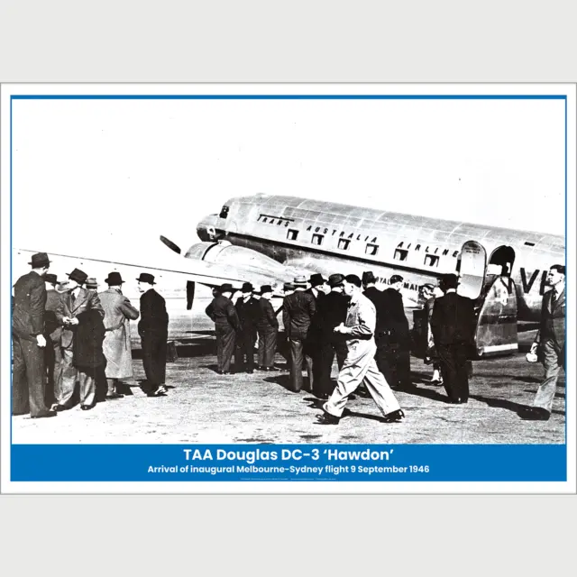 TAA Douglas DC-3 Historical Art Print - Inaugural 9 Sep 1946 - 3 sizes poster