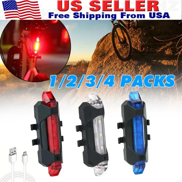 4 LED USB Rechargeable Bike Tail Light Bicycle Safety Cycling Warning Rear Lamp