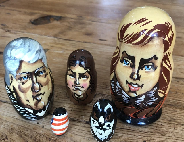 Bill Hillary Clinton Family Wooden Russian Nesting Dolls