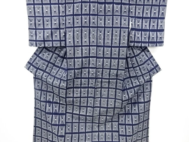 6809319: Japanese Kimono / Antique Kimono / Tsumugi / Woven Abstract Pattern