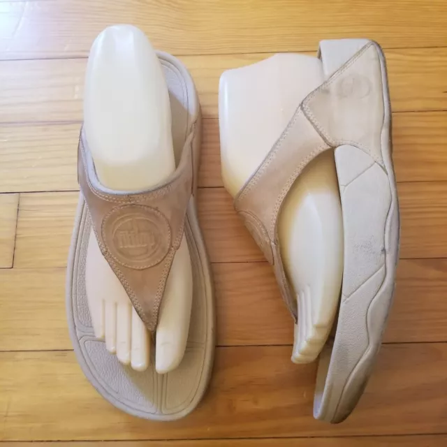 Fitflop 8 Leather Wedge Flip Flops Sandals Toe Thong Tan WALKSTAR III