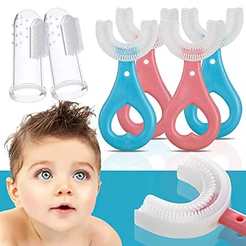 6 Pcs Brosse à Dent Enfant en Forme de U pour Enfant et Bébé avec Tête en Sil...