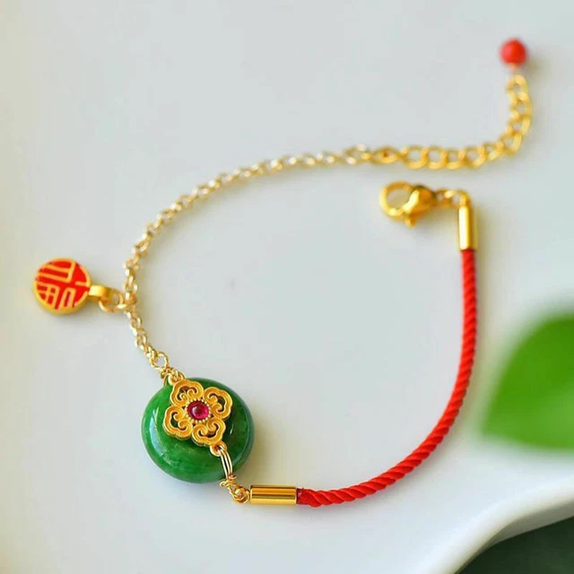 Full of blessings Inlaid jasper peace 22K 23K 24K THAI BAHT YELLOW GOLD GP Brace