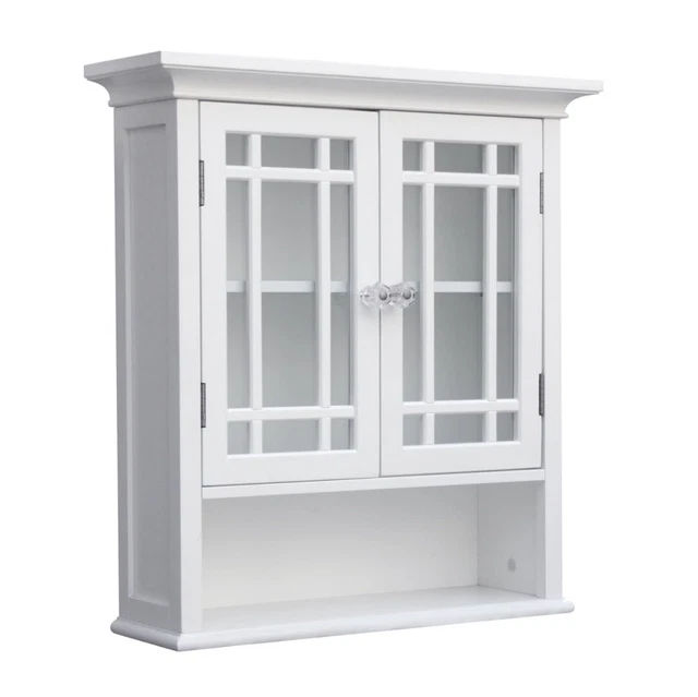 Neal Removable Wooden Wall Cabinet w/ 2 Glass Doors Elegant Home Fashions, White
