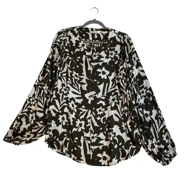 Preview Womens Top Size 14 Black White Floral Long Balloon Sleeves Tunic