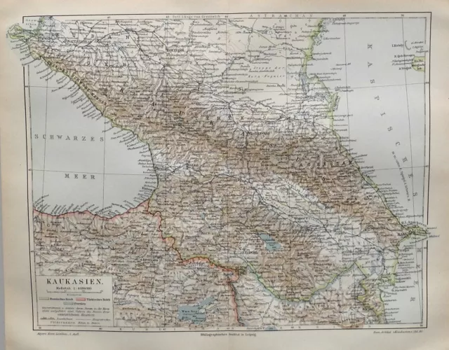 Kaukasien, Kaukasus, Armenien - alte Landkarte - Lithographie um 1898