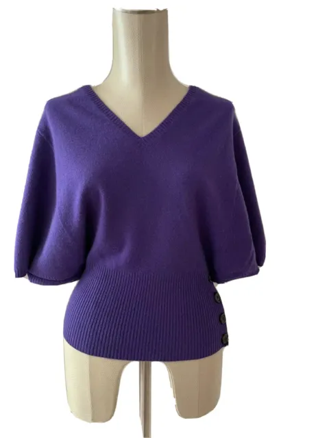 Neiman Marcus Cashmere Collection Purple V-Neck 100% Cashmere Sweater Sz S