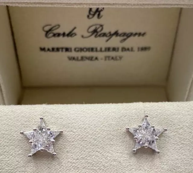 Paire Boucles D'Oreilles Étoiles en or Blanc 18kt. avec Diamant Naturel Étoile