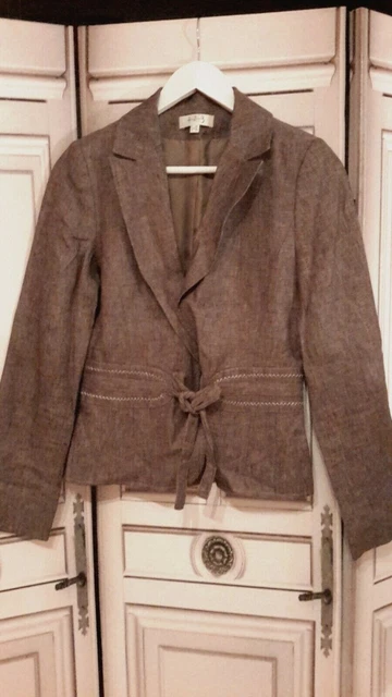 Blazer Léger IKKS En Ramie Lin - Marron Foncé, Taille 38/40, Occasion Très Bon état