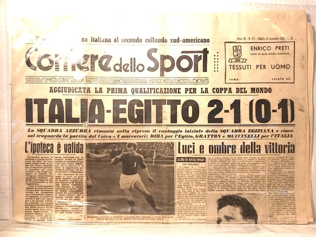 Corriere Dello Sport 14/09/1953 Italia Egitto Coppa Del Mondo Calcio