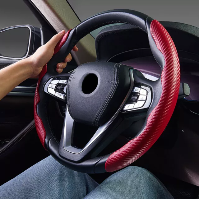 2x Red Carbon Fiber Universal Car Steering Wheel Booster Cover NonSlip Accessory