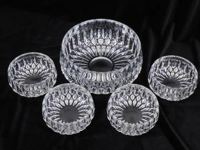 Vintage Gorham Althea Cut Lead Crystal Glass Serving Bowl  & 4 Small Bowls  /c