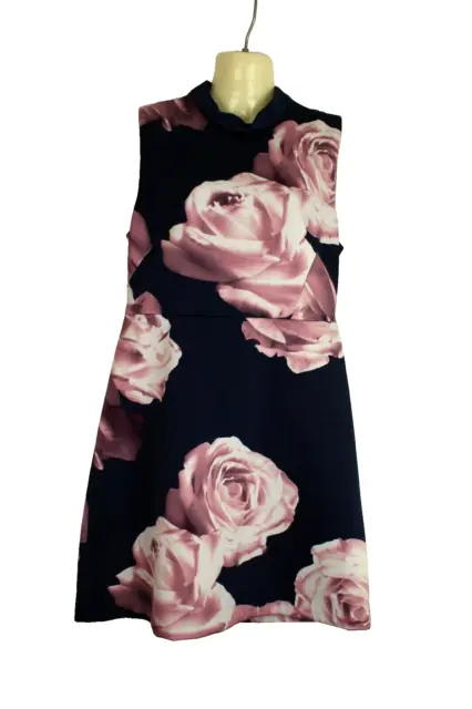 Oasis Navy Pink Rose Floral Shift A Line Dress Wedding Guest Party Midi 12
