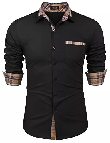 COOFANDY Mens Dress Shirt Casual Button Down Shirt, Black, XX-Large, Long Sleeve