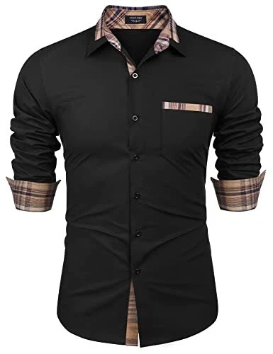 COOFANDY Mens Dress Shirt Casual Button Down Shirt, Black, XX-Large, Long Sleeve