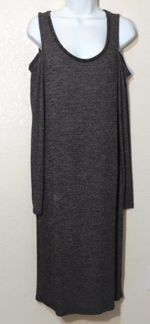 Juicy Couture Gray Knit Cold Shoulder Embellished Neck Sweater Dress Size Large