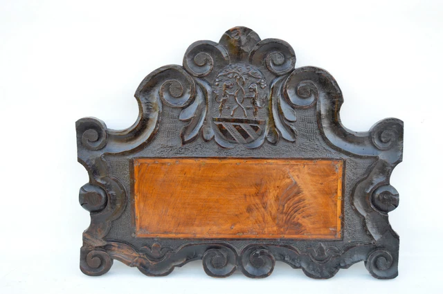 French Antique Gothic Hand Carved Walnut Wooden Pediment Panel 17th.c