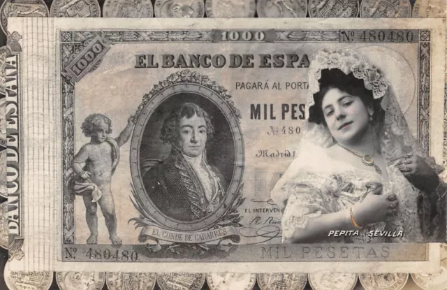 Cpa Espagne El Banco De Espana Postale Monedas De Espana Pepita Sevilla