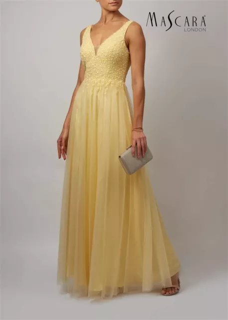 Mascara MC12936 size 6 lemon yellow Evening Gown tulle beaded bustier BNWT