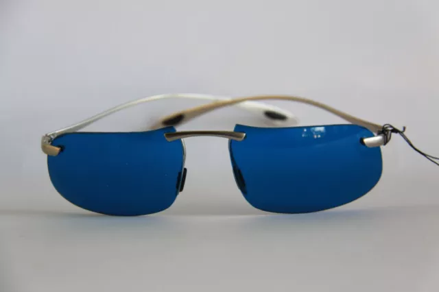 Farb Brille Sonnenbrille  Gläser Blau Grün Petrol Rahmenlos Bügel Silberfarben