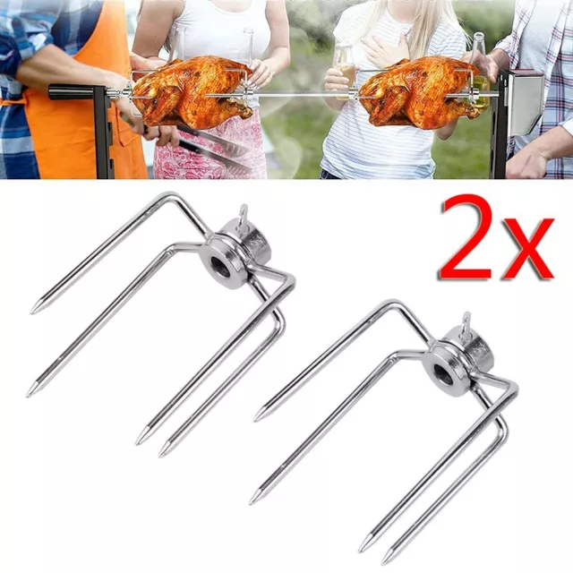 2 Pcs broche cuisson grill tourne-broche Spit forks Viande grillée fourchettes