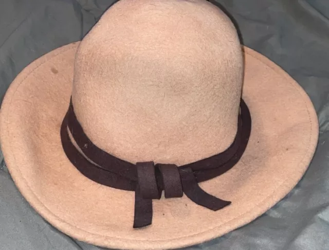 Vintage Felt Brim Fedora Hat Derby 100% Wool Tan Men’s