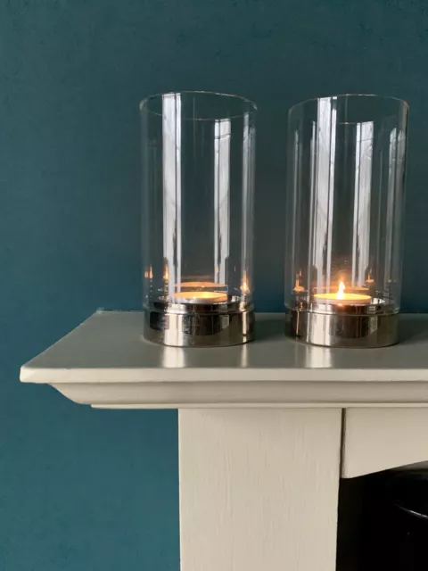 Pair Of Candle Lanterns Zara Home Silver Glass Hurricane Lamp
