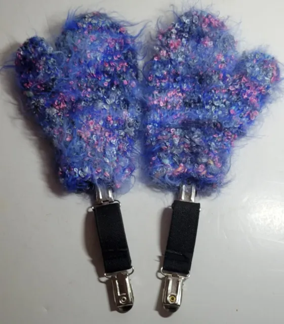 Children's Wool Mittens Handmade Brand New Attach To Coat Mix Colors Blue/Pink
