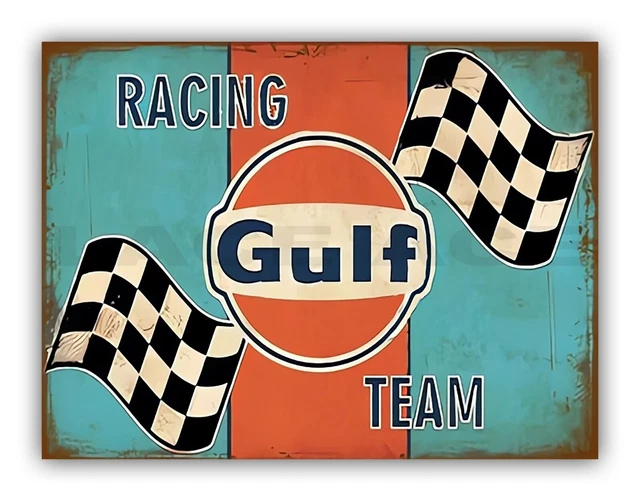 VINTAGE STYLE GULF Racing Team Metal Garage Sign Man Cave Workshop Shed ...