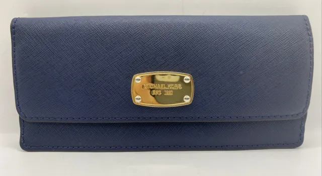 Michael Kors Jet Travel Flat Wallet Safiano Leather In Navy Blue - Very Nice!