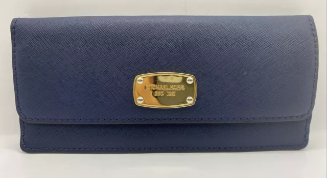 Michael Kors Jet Travel Flat Wallet Safiano Leather In Navy Blue - Very Nice!