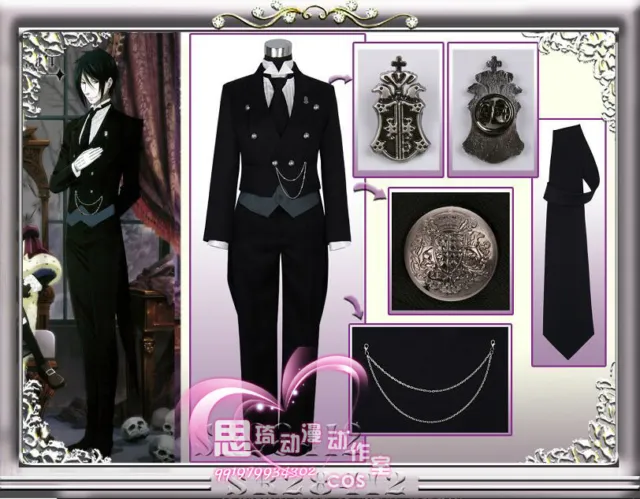 Black Butler Kuroshitsuji Sebastian Michaelis anime Cosplay Costume Uniform Set