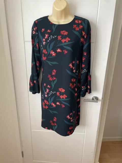 Talla 10 Reino Unido Nuevo Hobbs Estampado Floral Mangas Campana Vestido Ocasión Boda Multi