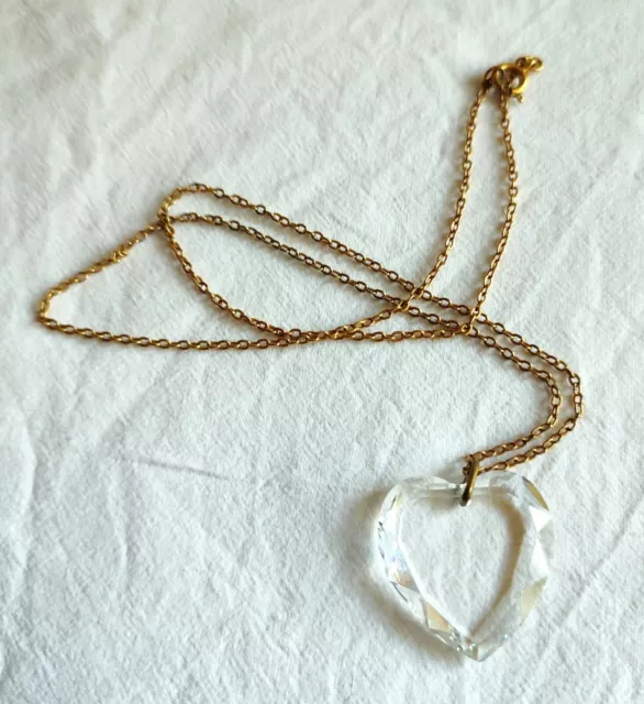 Crystal Look Heart Shaped Pendant on Gold Tone Metal Chain