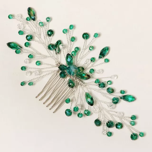 Tiara Wedding Bridesmaid Green Crystal Leaf Bridal Clips Hair Pin Hair Combs