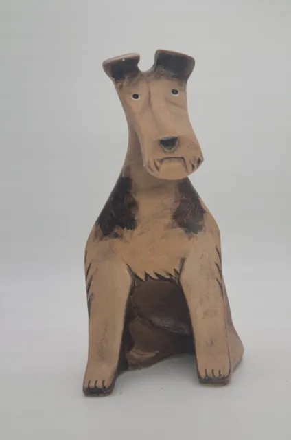 Vintage Studio Art Pottery Lynda Pleet Wirehaired Fox Terrier Dog Figurine 5.75