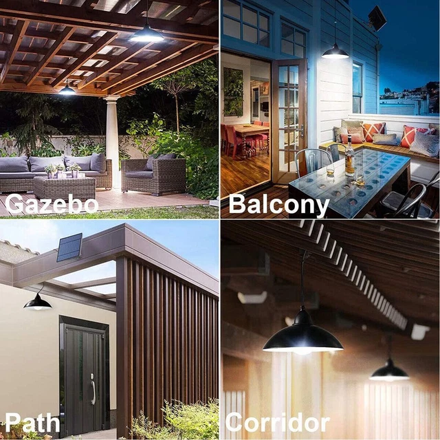 Lampada Illuminazione Nera Giardino Ciondolo Giardino Luce A Sospensione Alimentato Solare LED 2 Teste 6