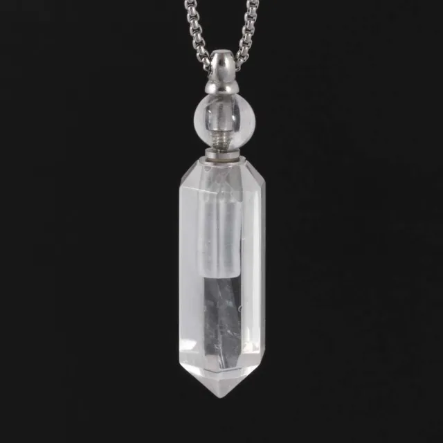 Natural Healing Crystal Quartz Hexagon Pendulum Perfume Bottle Pendant Necklace