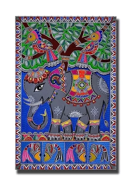 Indien Traditionnel Madhubani The Royal Éléphant Peinture Art Pour Décor Maison