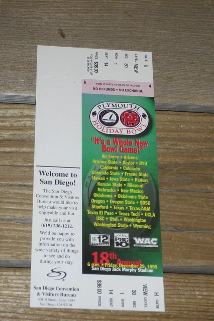 1995 Holiday Bowl - Kansas State Wildcats Vs Colorado State Rams - Full Ticket